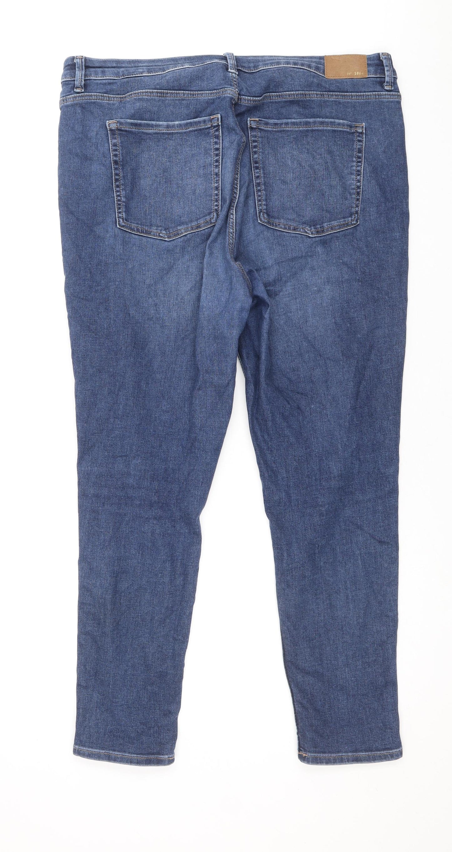 Marks and Spencer Womens Blue Cotton Skinny Jeans Size 18 Regular Zip - Short Length