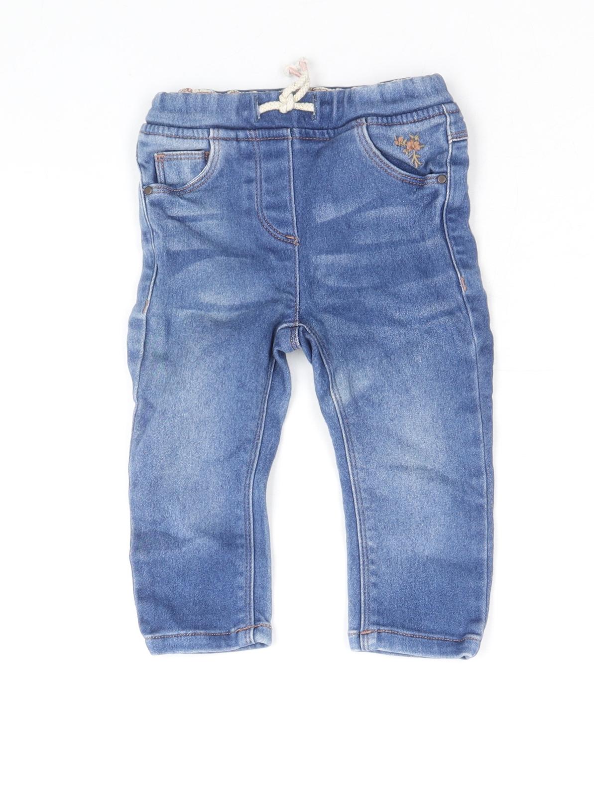 NEXT Girls Blue Cotton Jogger Jeans Size 9-12 Months L50 cm Drawstring