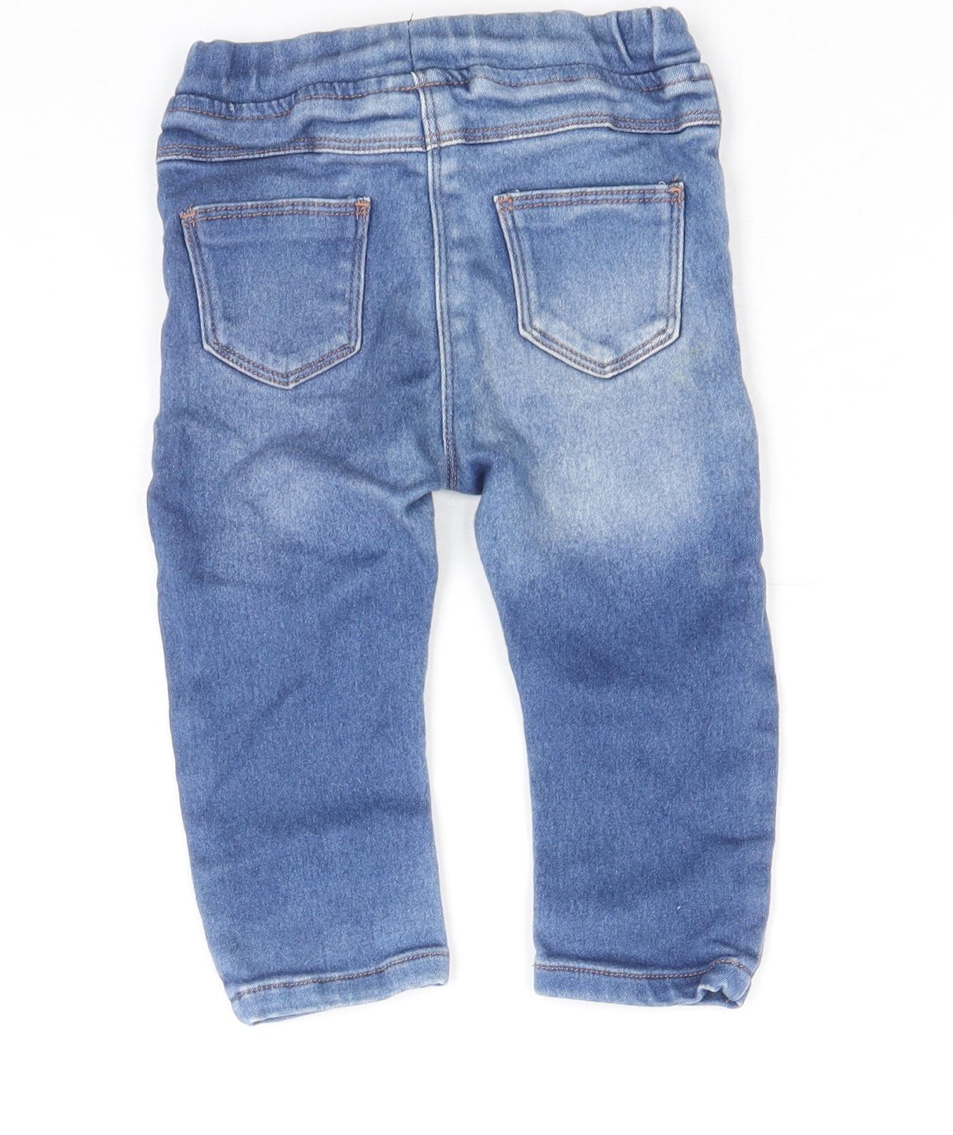 NEXT Girls Blue Cotton Jogger Jeans Size 9-12 Months L50 cm Drawstring