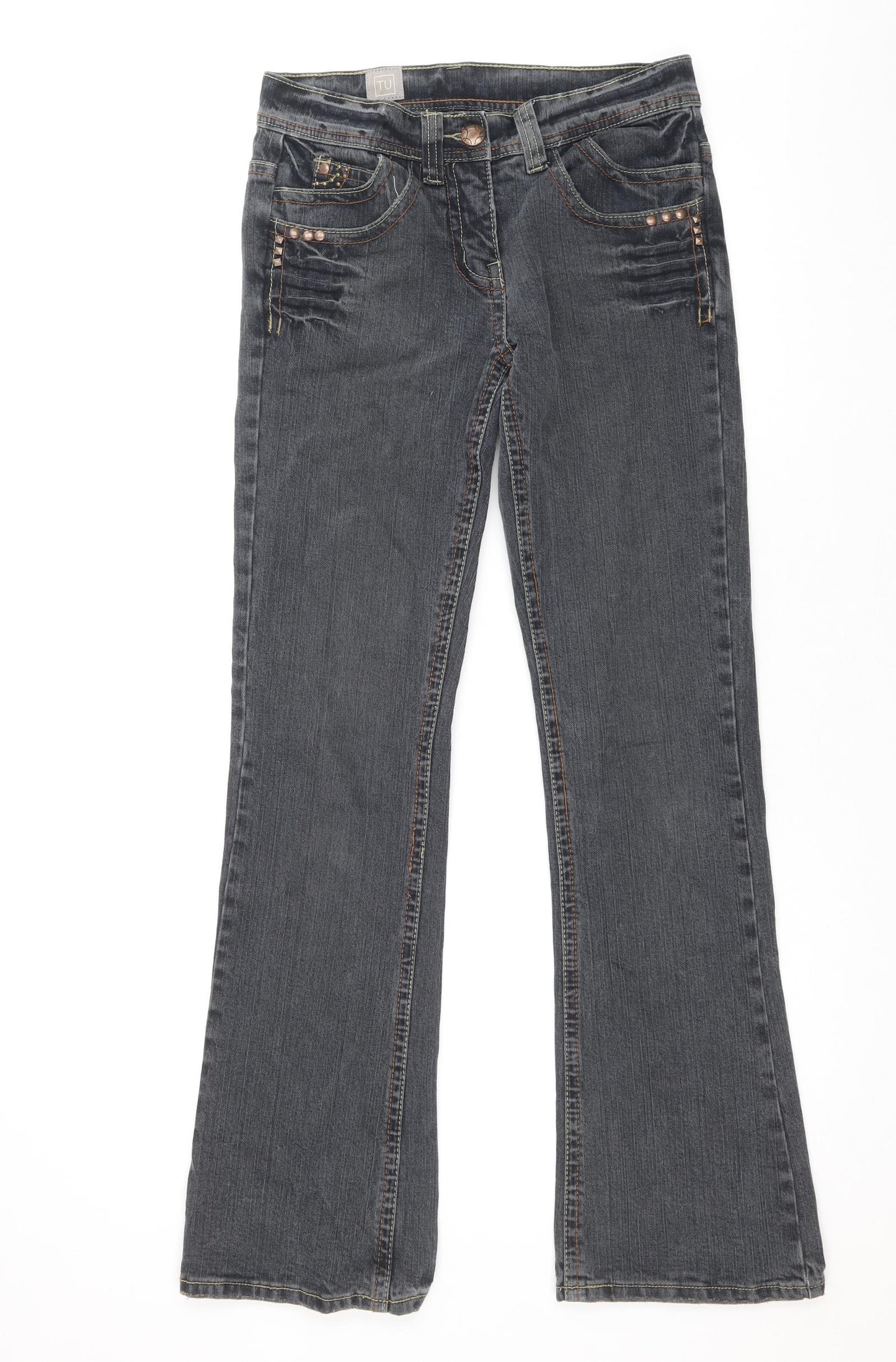 TU Womens Black Cotton Flared Jeans Size 8 Regular Zip