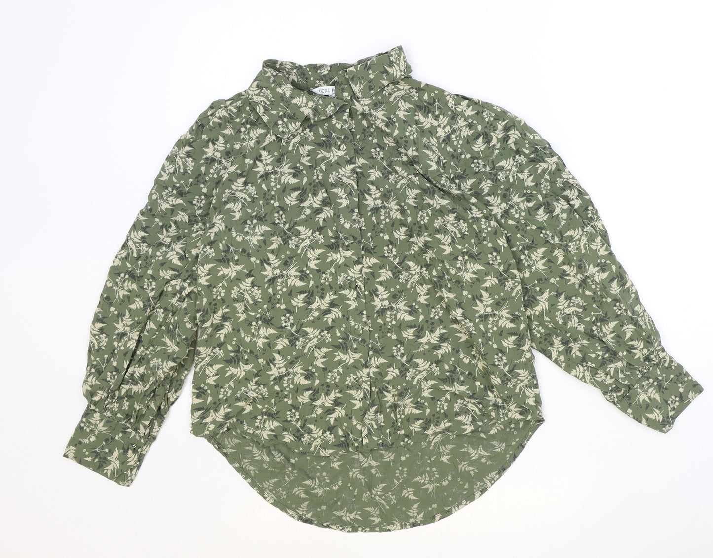 NEXT Womens Green Geometric Viscose Basic Button-Up Size 12 Collared