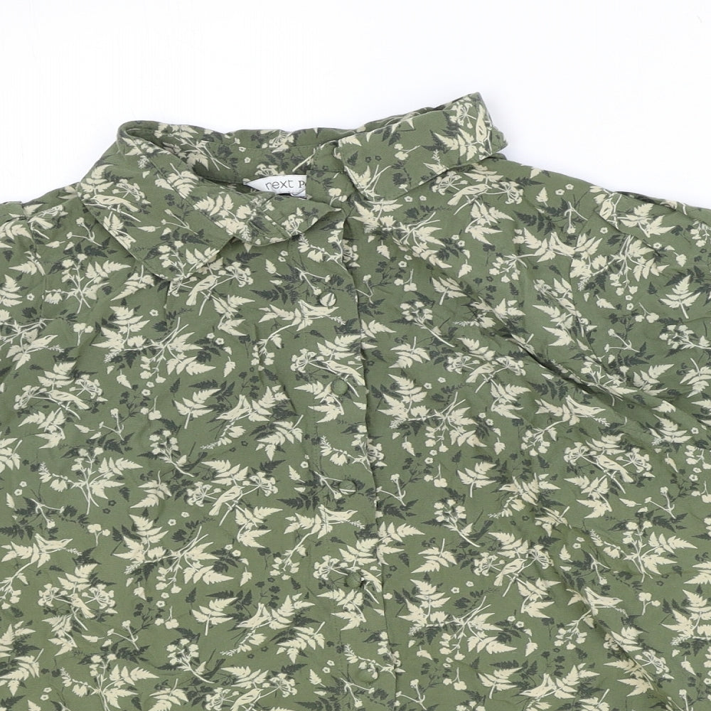 NEXT Womens Green Geometric Viscose Basic Button-Up Size 12 Collared