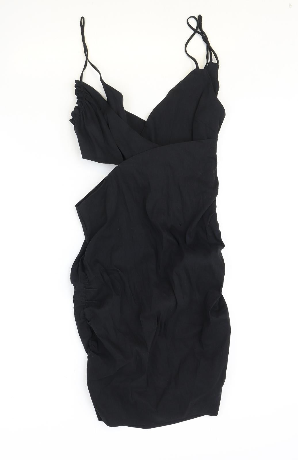 Zara Womens Black Linen Mini Size M V-Neck Zip
