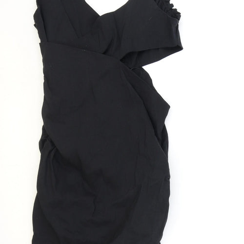 Zara Womens Black Linen Mini Size M V-Neck Zip