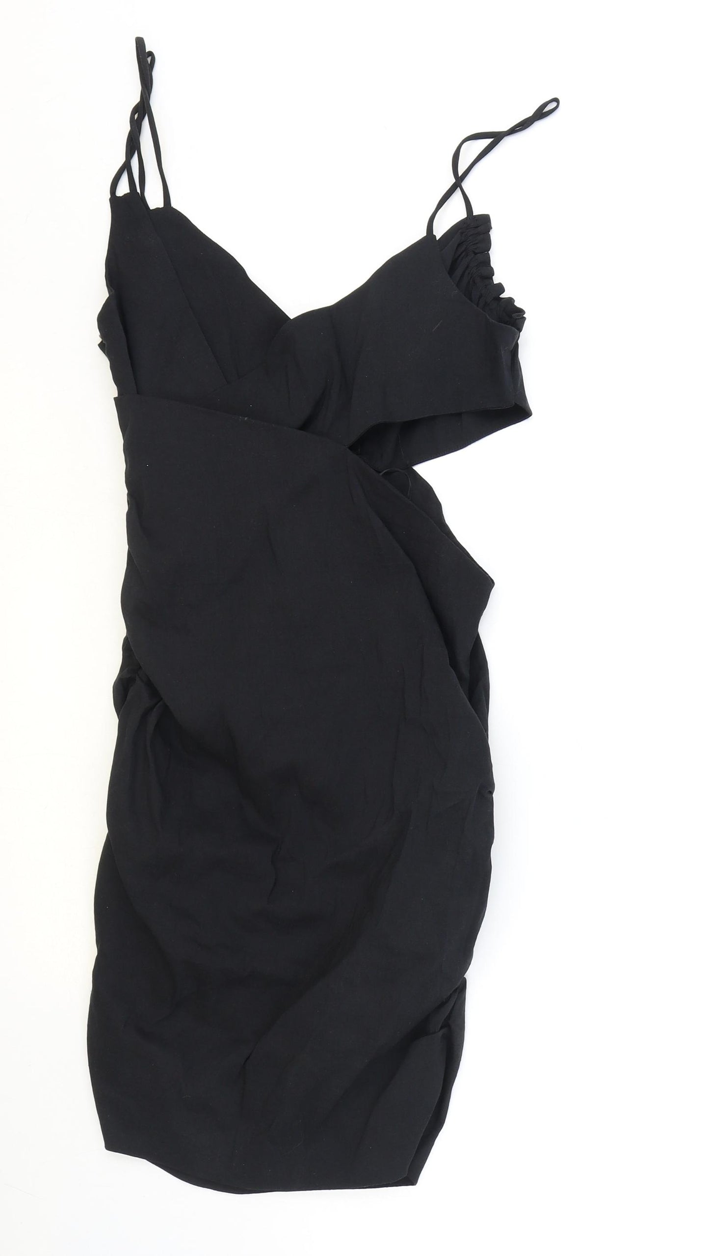 Zara Womens Black Linen Mini Size M V-Neck Zip
