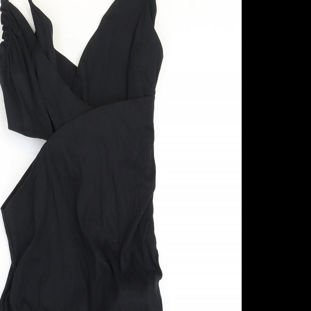 Zara Womens Black Linen Mini Size M V-Neck Zip