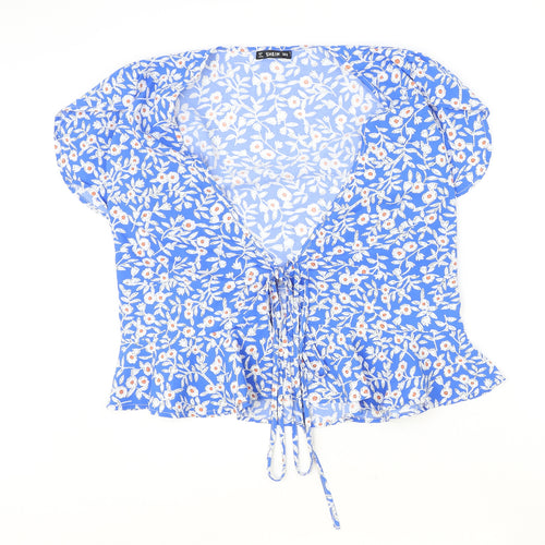 SheIn Womens Multicoloured Floral Polyester Basic Blouse Size M V-Neck