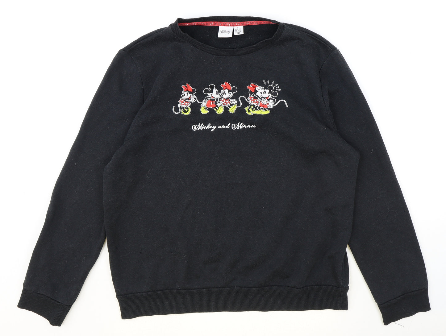 Primark Womens Black Cotton Pullover Sweatshirt Size L Pullover - Mickey and Minnie Mouse