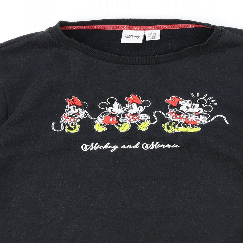 Primark Womens Black Cotton Pullover Sweatshirt Size L Pullover - Mickey and Minnie Mouse