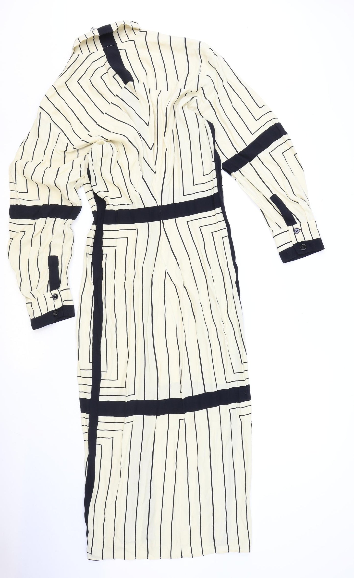 Zara Womens Beige Striped Viscose Shirt Dress Size L Collared Button