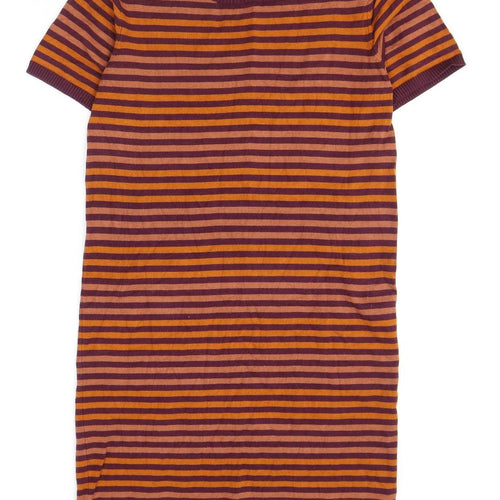 First and I Womens Red Striped Viscose Jumper Dress Size L Round Neck Pullover