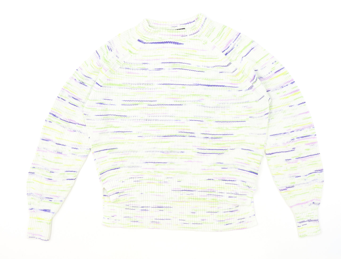 Marks and Spencer Womens Multicoloured Round Neck Striped Cotton Pullover Jumper Size L