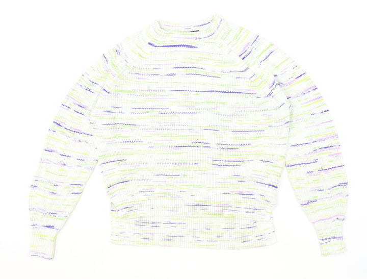 Marks and Spencer Womens Multicoloured Round Neck Striped Cotton Pullover Jumper Size L