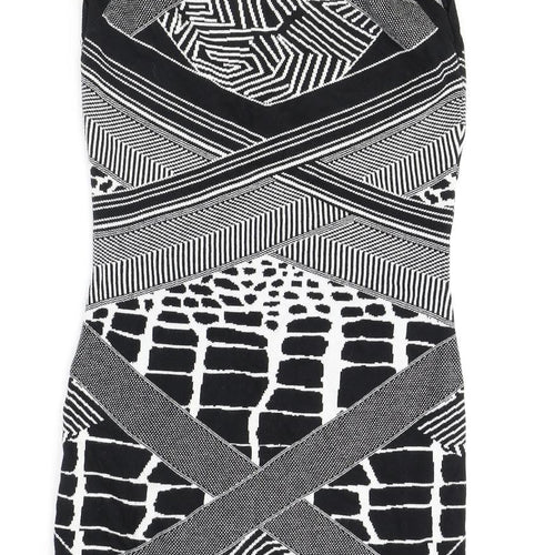 Marks and Spencer Womens Black Geometric Acrylic A-Line Size 8 V-Neck Pullover