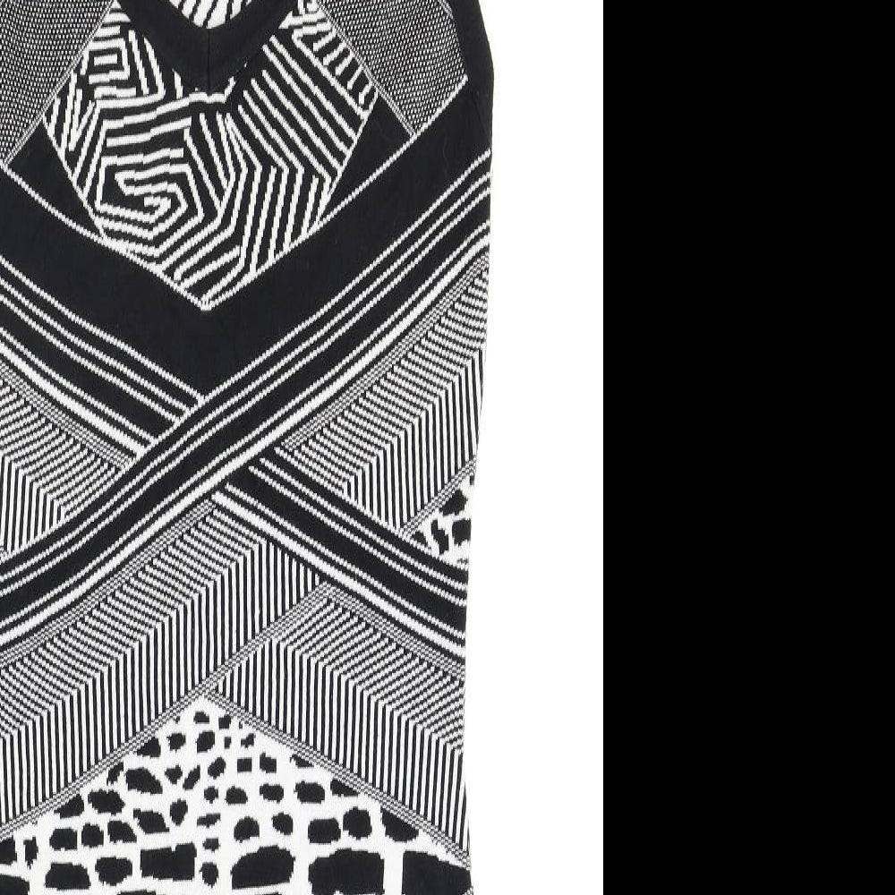 Marks and Spencer Womens Black Geometric Acrylic A-Line Size 8 V-Neck Pullover