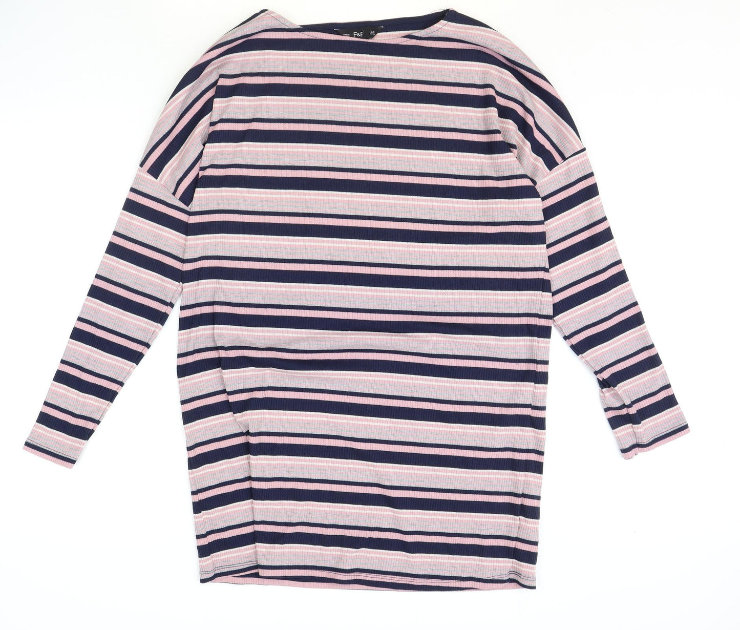 F&F Womens Multicoloured Striped Polyester Basic T-Shirt Size 16 Round Neck