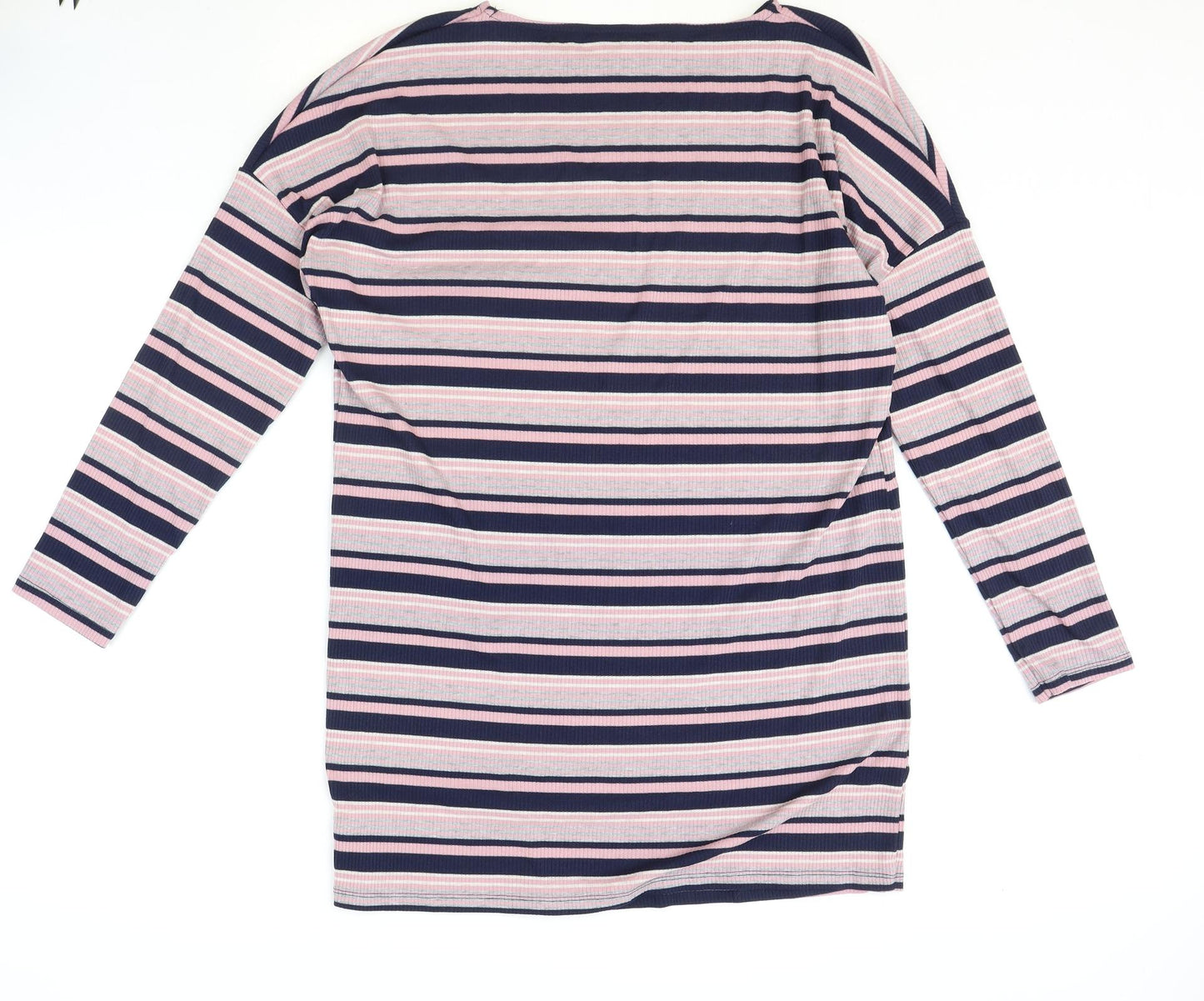 F&F Womens Multicoloured Striped Polyester Basic T-Shirt Size 16 Round Neck