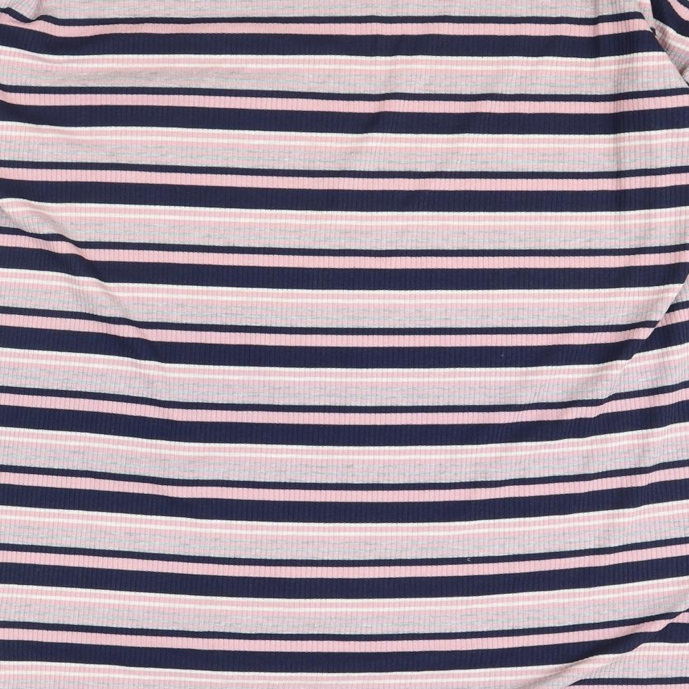 F&F Womens Multicoloured Striped Polyester Basic T-Shirt Size 16 Round Neck
