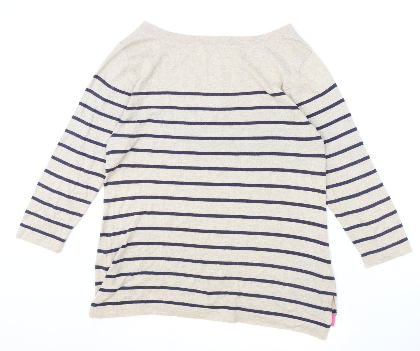 Woolovers Womens Beige Boat Neck Striped Silk Pullover Jumper Size M
