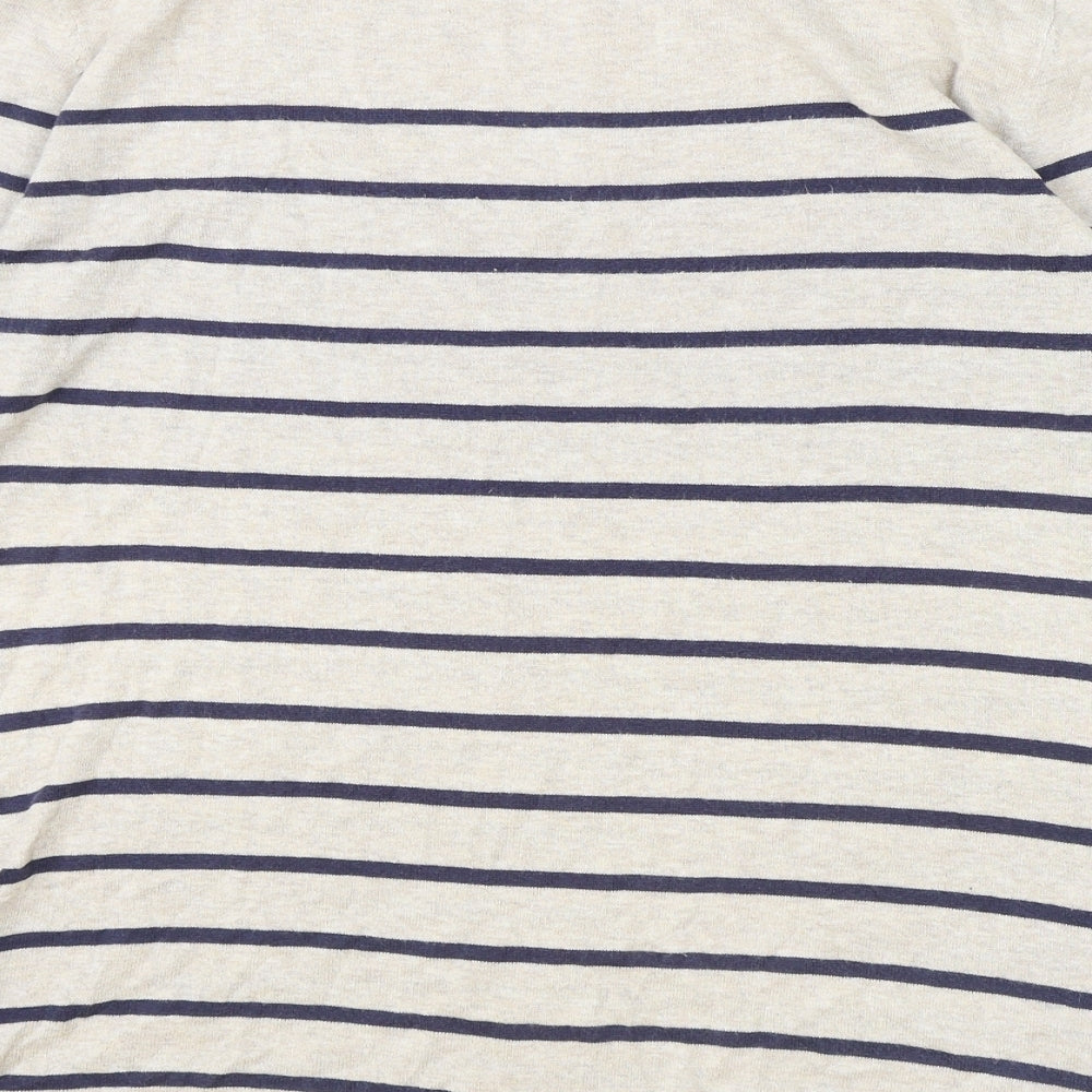 Woolovers Womens Beige Boat Neck Striped Silk Pullover Jumper Size M