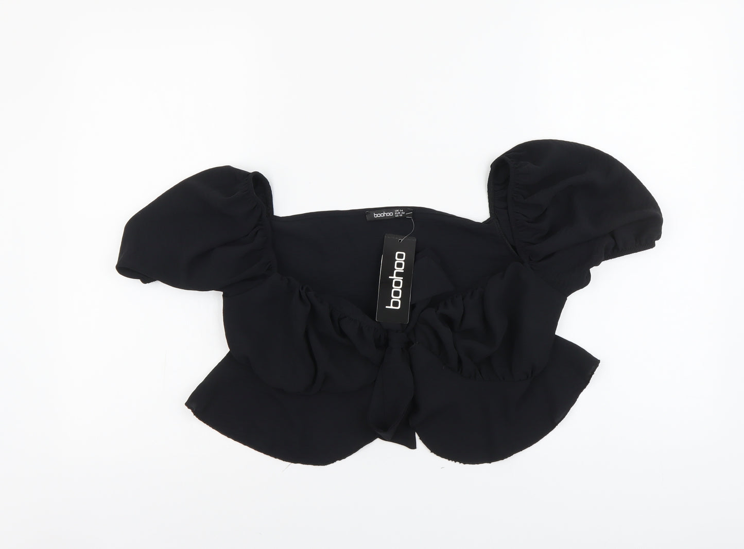 Boohoo Womens Black Polyester Cropped Blouse Size 14 V-Neck