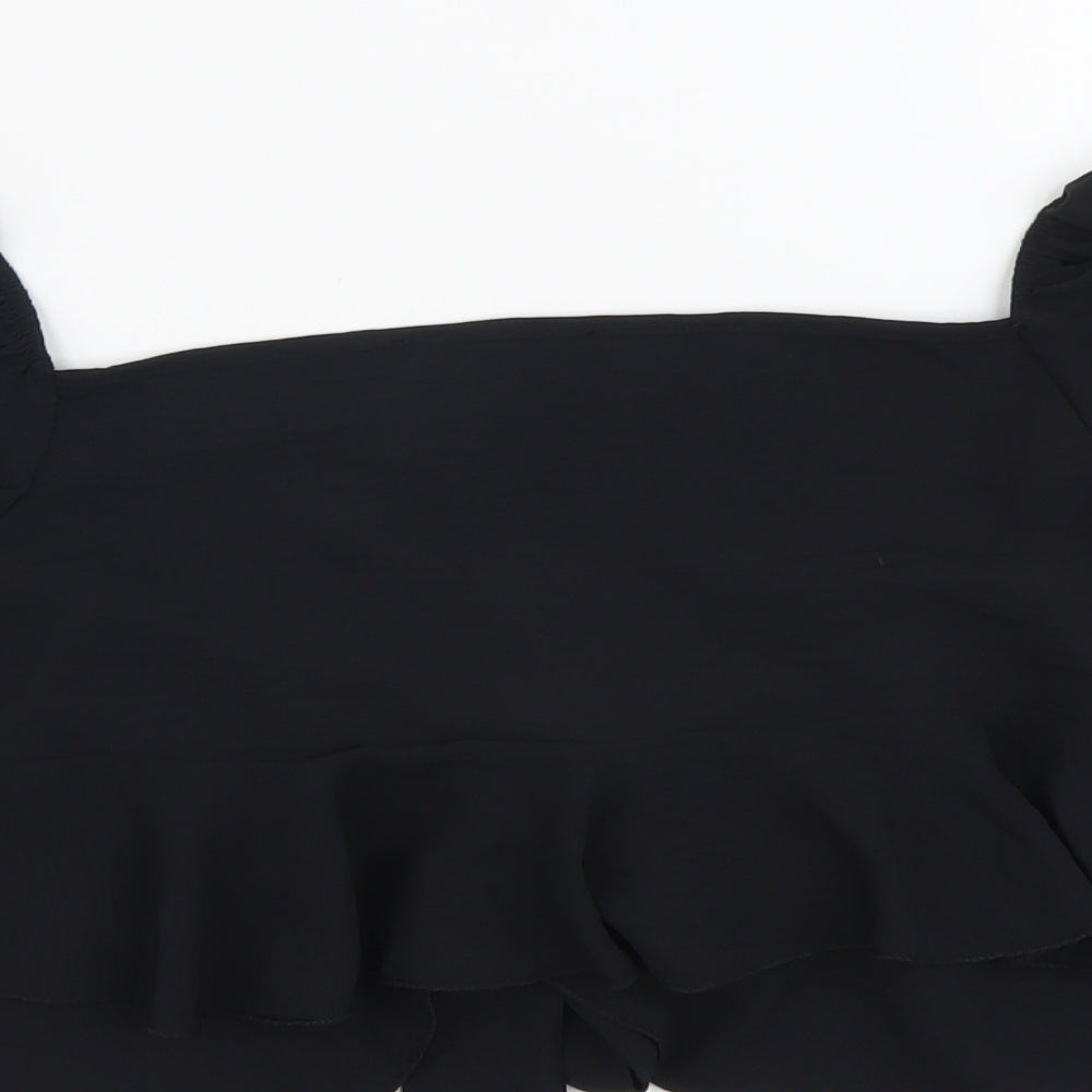 Boohoo Womens Black Polyester Cropped Blouse Size 14 V-Neck