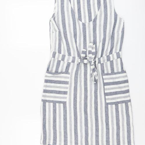 Nutmeg Womens Blue Striped Linen Pencil Dress Size 8 V-Neck Pullover