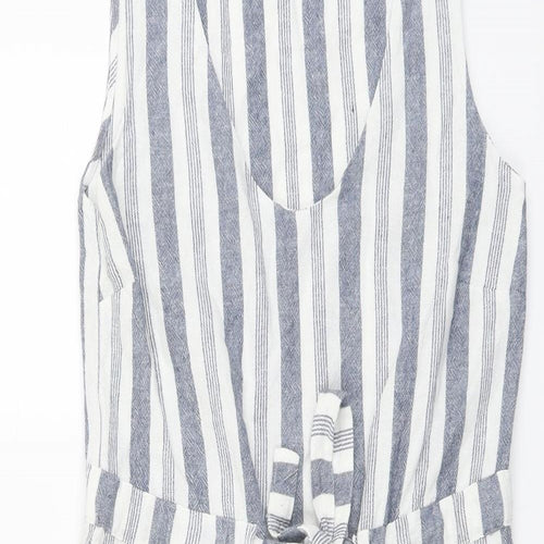 Nutmeg Womens Blue Striped Linen Pencil Dress Size 8 V-Neck Pullover