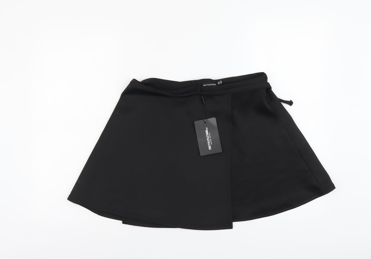 PRETTYLITTLETHING Womens Black Polyester Wrap Skirt Size 14 Tie