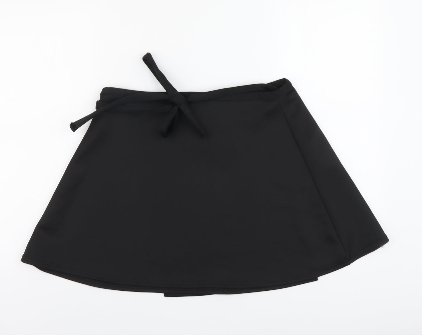 PRETTYLITTLETHING Womens Black Polyester Wrap Skirt Size 14 Tie