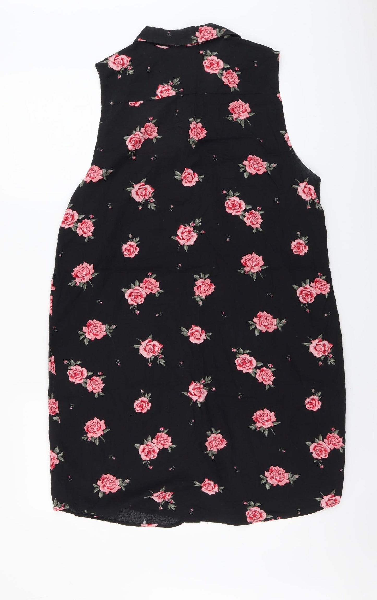 H&M Womens Black Floral Viscose Shirt Dress Size 14 Collared Button