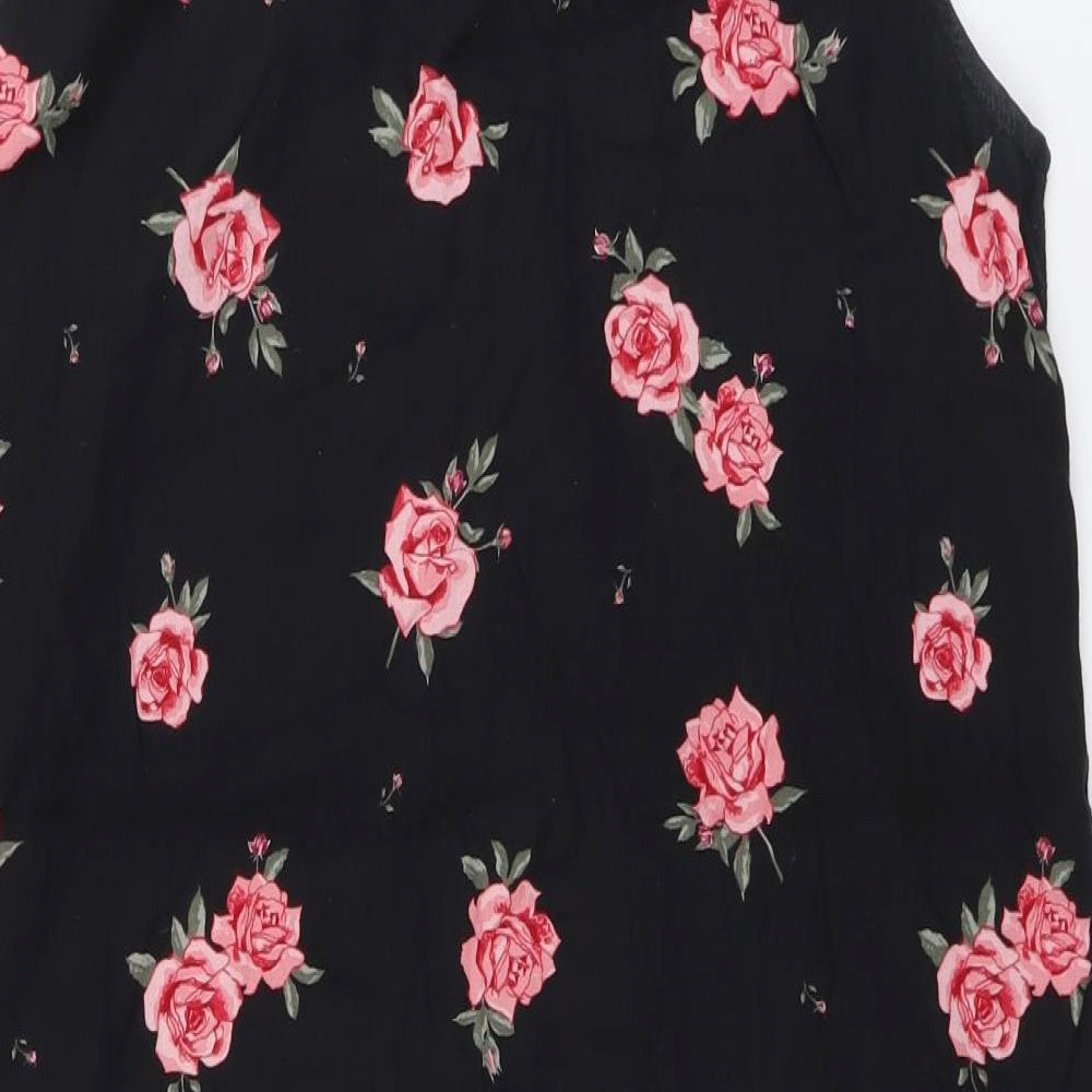 H&M Womens Black Floral Viscose Shirt Dress Size 14 Collared Button