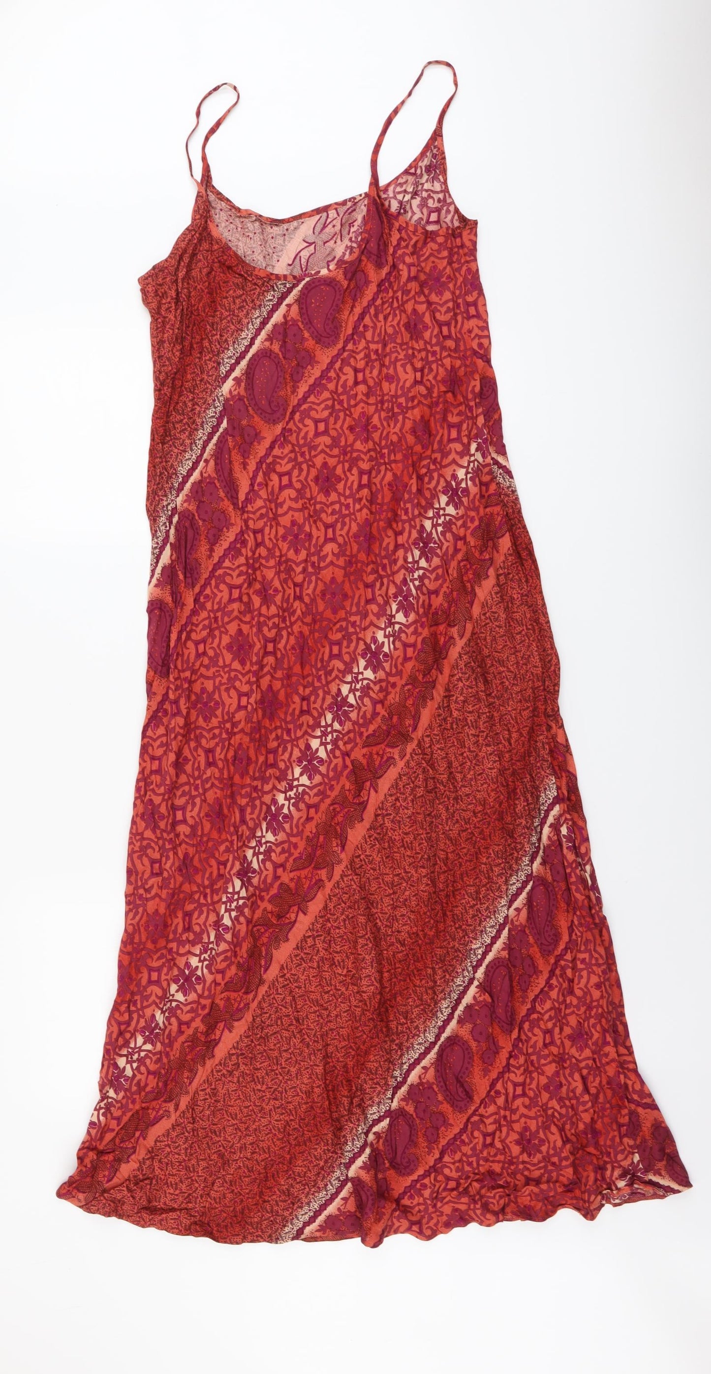 BHS Womens Red Geometric Viscose Slip Dress Size 18 Scoop Neck Pullover