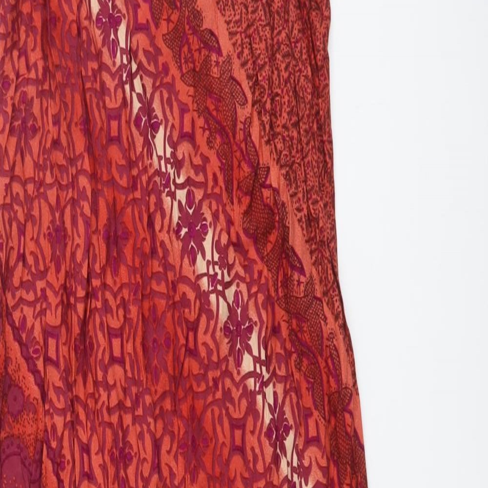 BHS Womens Red Geometric Viscose Slip Dress Size 18 Scoop Neck Pullover