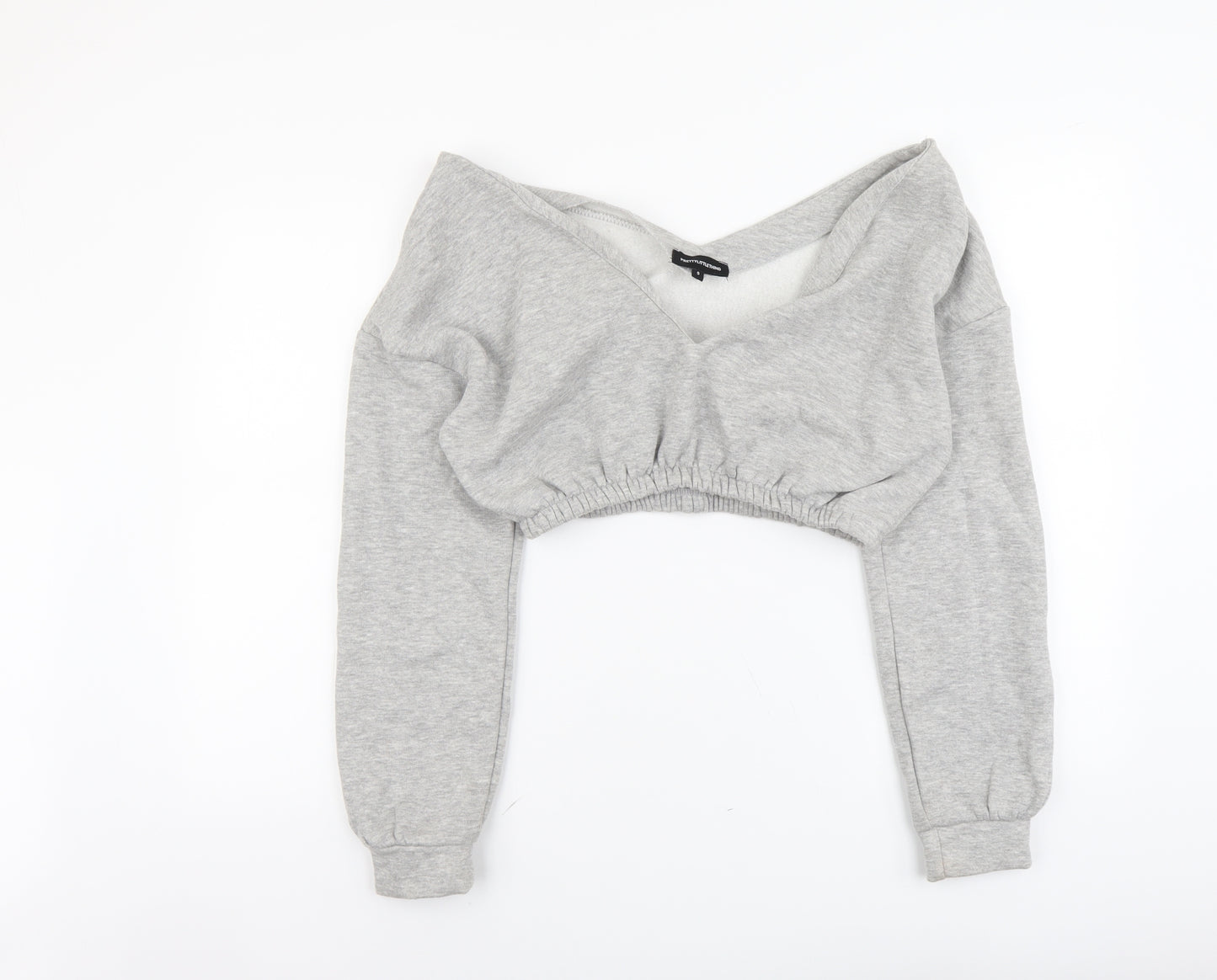 PRETTYLITTLETHING Womens Grey Polyester Pullover Sweatshirt Size S Pullover - Off Shoulder Cropped