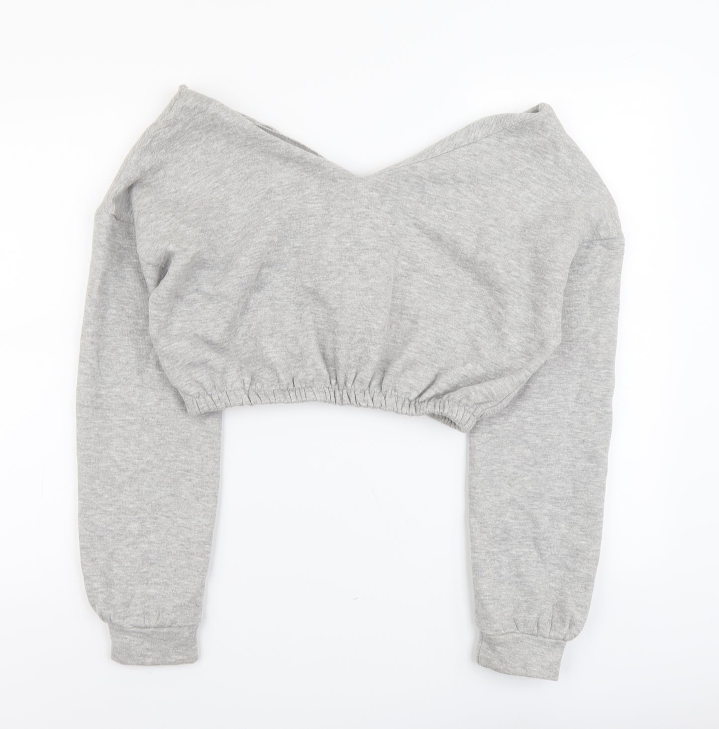PRETTYLITTLETHING Womens Grey Polyester Pullover Sweatshirt Size S Pullover - Off Shoulder Cropped