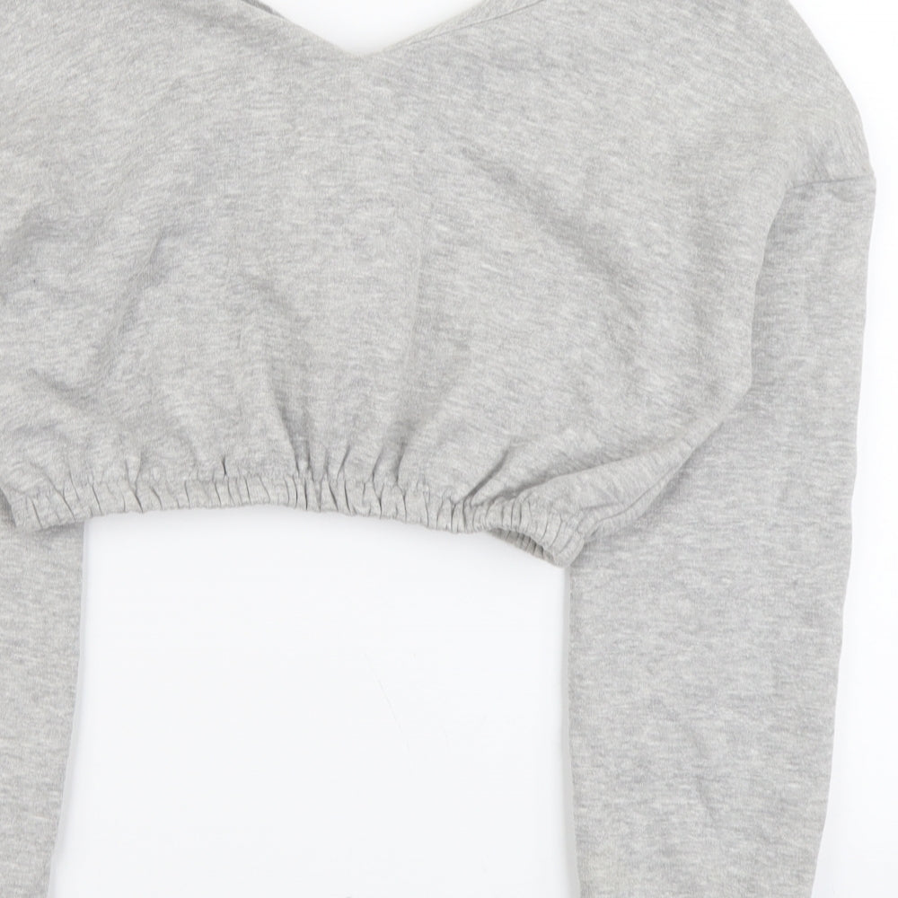 PRETTYLITTLETHING Womens Grey Polyester Pullover Sweatshirt Size S Pullover - Off Shoulder Cropped