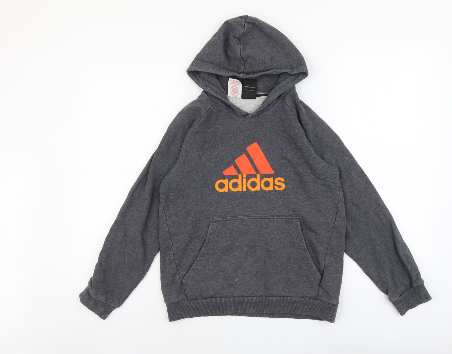 adidas Boys Grey Cotton Pullover Hoodie Size 11-12 Years Pullover