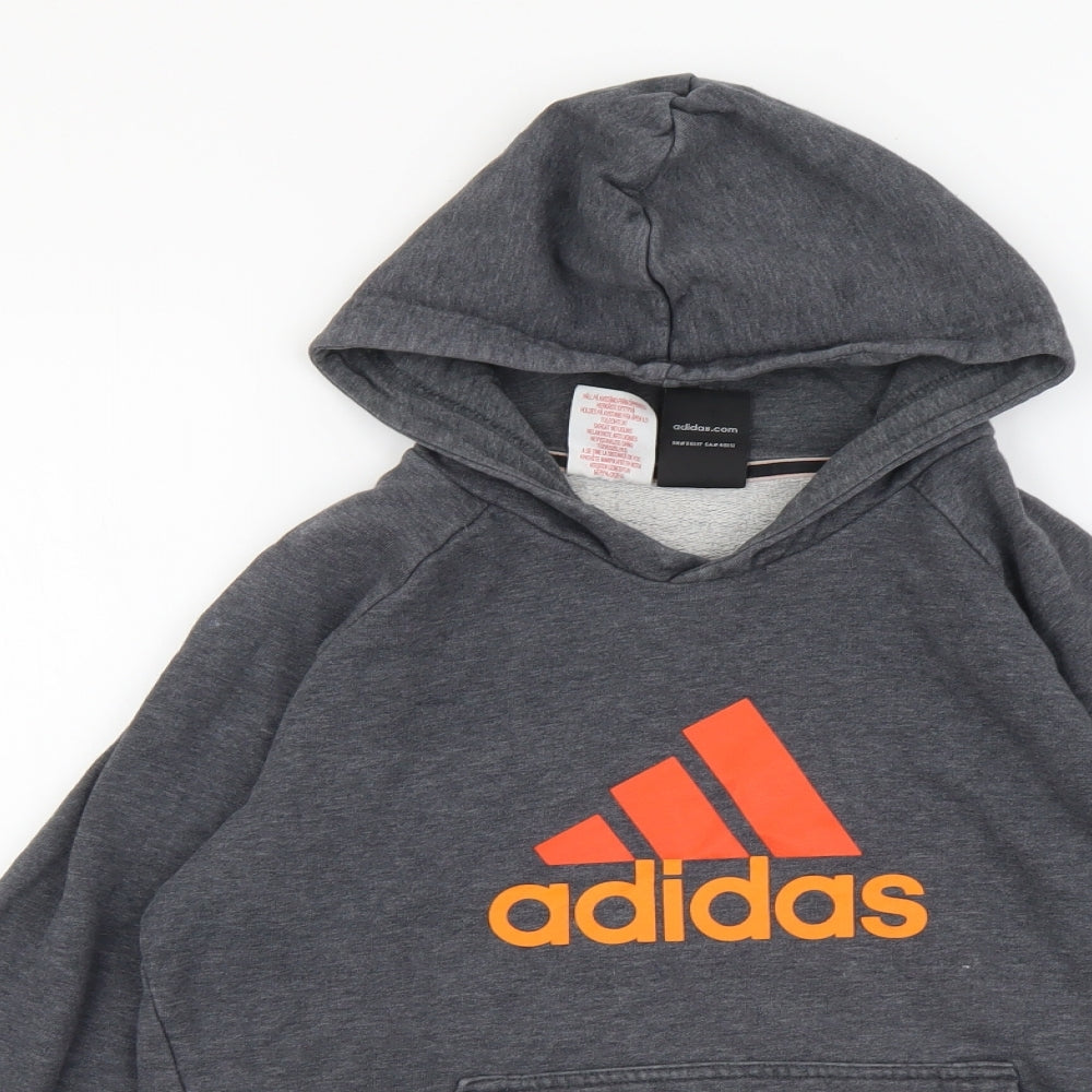 adidas Boys Grey Cotton Pullover Hoodie Size 11-12 Years Pullover
