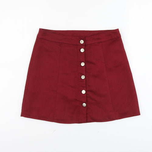 H&M Womens Red Polyester Straight & Pencil Skirt Size S Button