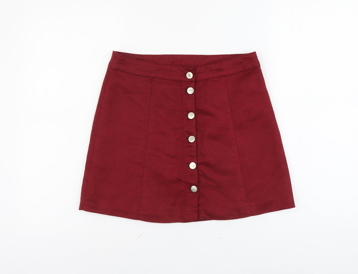 H&M Womens Red Polyester Straight & Pencil Skirt Size S Button