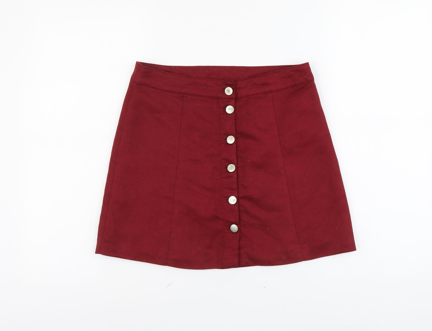 H&M Womens Red Polyester Straight & Pencil Skirt Size S Button