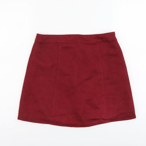 H&M Womens Red Polyester Straight & Pencil Skirt Size S Button