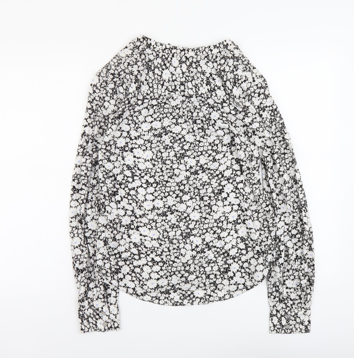 Marks and Spencer Womens Black Floral Viscose Basic Blouse Size 6 V-Neck