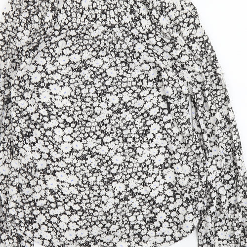 Marks and Spencer Womens Black Floral Viscose Basic Blouse Size 6 V-Neck