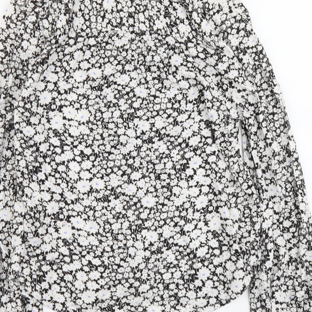 Marks and Spencer Womens Black Floral Viscose Basic Blouse Size 6 V-Neck