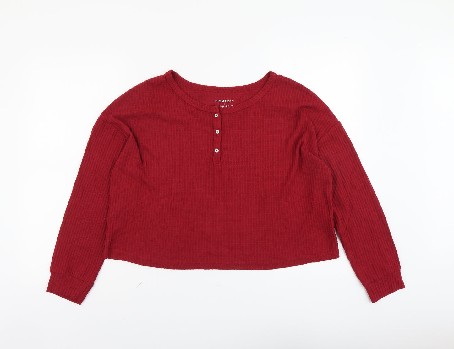 Primark Womens Red Polyester Cropped Blouse Size 14 Boat Neck