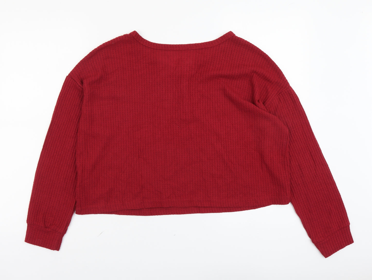 Primark Womens Red Polyester Cropped Blouse Size 14 Boat Neck