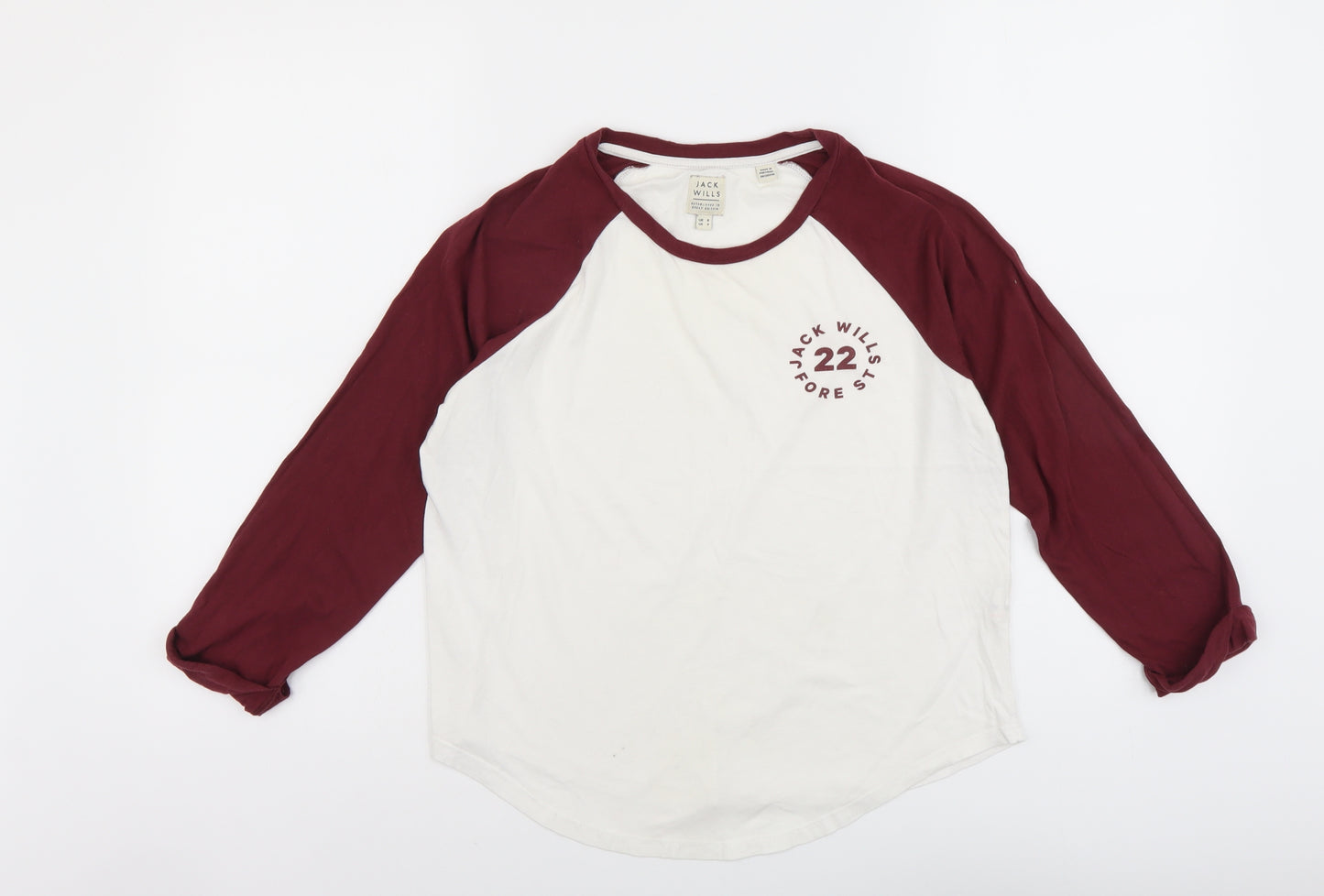 Jack Wills Womens White Cotton Basic Blouse Size 8 Scoop Neck
