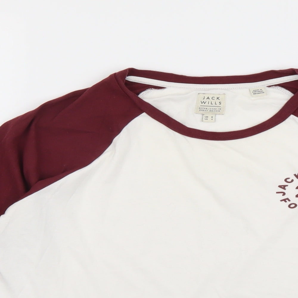 Jack Wills Womens White Cotton Basic Blouse Size 8 Scoop Neck